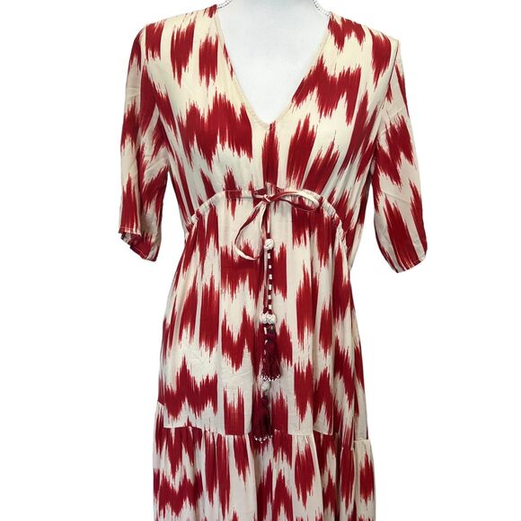 FIGUE Red Ikat Silk Maxi Dress Size XS - Picture 3 of 11